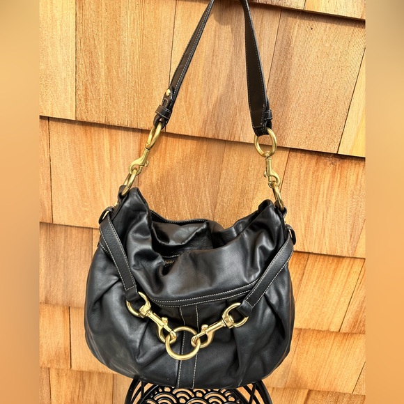 Vintage COACH Black Soft Leather Pleated Ergo Hamptons Belted Hobo Bag - Picture 6 of 13
